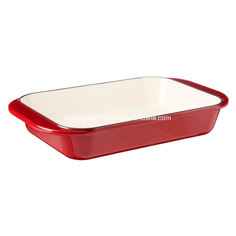 2.9 Qt Enameled Cast Iron Rectangular Roaster, Casserole Dish, Lasagna Pan, Deep Roasting Pan, for Cooking and Baking - Red