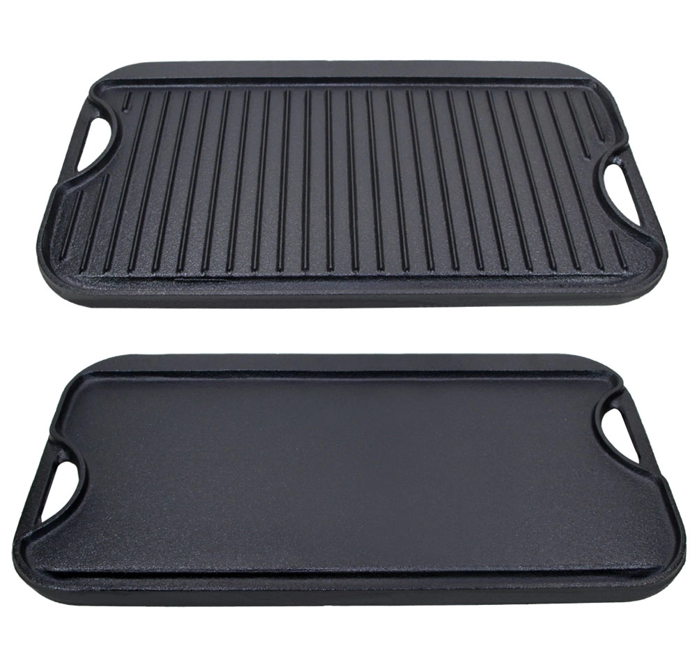 LFGB BSCI Campfire Outdoor Cookware Kitchenware Bakeware BBQ 50X27cm 20"X11" Cast Iron Steak Reversible Giddle Plate Grill Pan Baking Pan Plate Comal Griddle