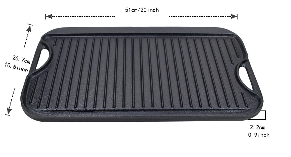 LFGB BSCI Campfire Outdoor Cookware Kitchenware Bakeware BBQ 50X27cm 20"X11" Cast Iron Steak Reversible Giddle Plate Grill Pan Baking Pan Plate Comal Griddle